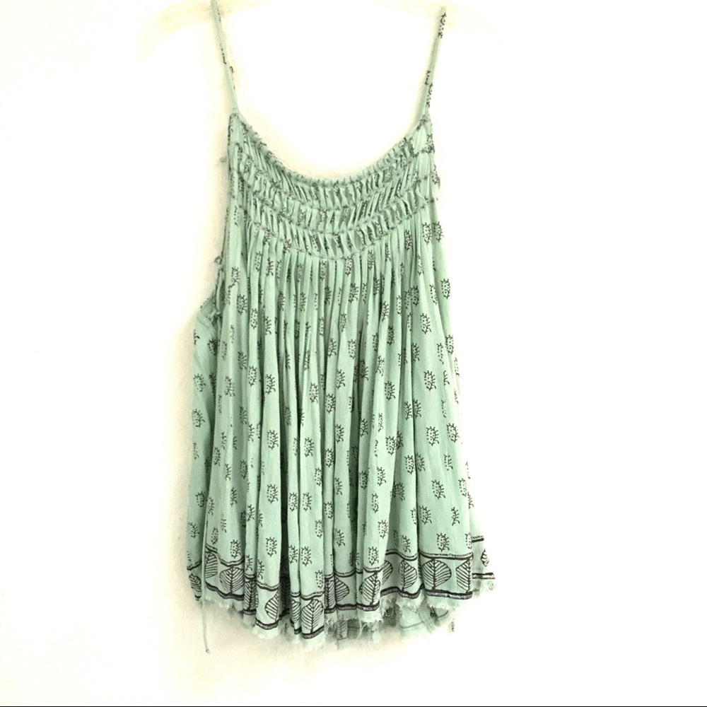 Free People One “blue bleu” green print tank XS